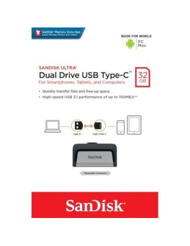 Pendrive Sandisk Ultra Drive Type c/ USB 32 GB